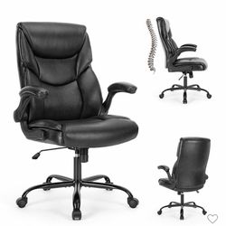 Okak Ergonomic Office Chair with Adjustable Flip-up Armrest, Computer Chair with Lumbar Support and Metal Base, Swivel Chair for Home, Office, Black