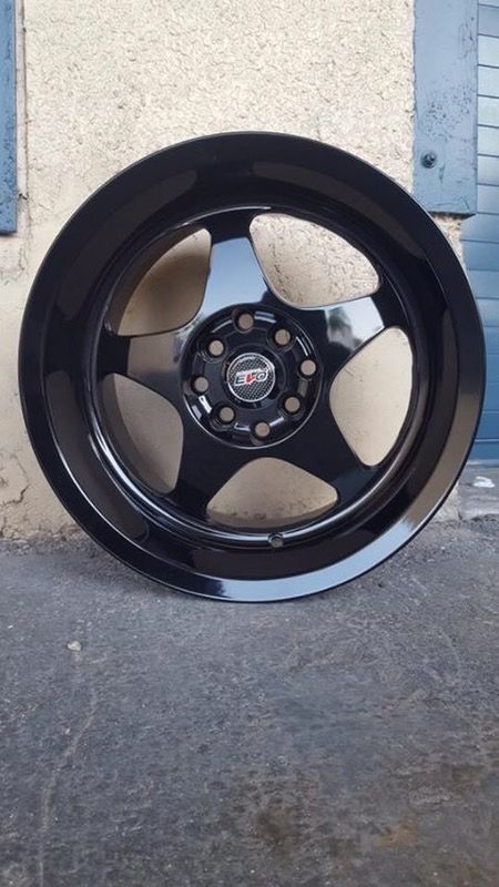 NEW GLOSS BLACK 15x8 DEEP DISH JDM WHEELS 4x100 - 114.3 RIM SET