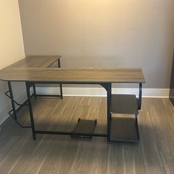 L Shaped Office Wood Desk with 3 Shelves