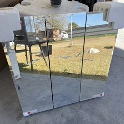 Design House Cyprus 25 In. Wide Medicine Cabinet, 3 Frameless Mirrored Doors, Pre-Assembled, Surface or Recess Mounted, White/Clear, 25.1 in. W x 4.4 