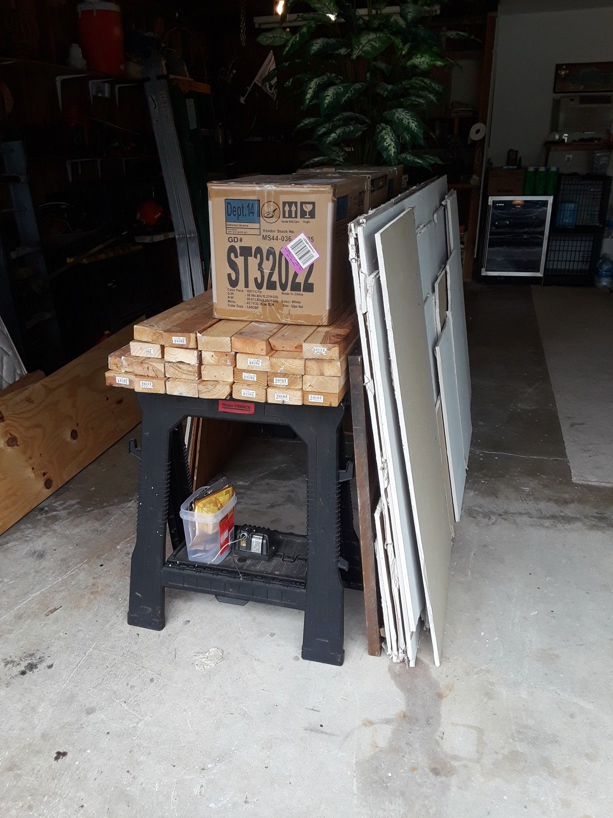 Used plywood, sheetrock, & 2 x 4s