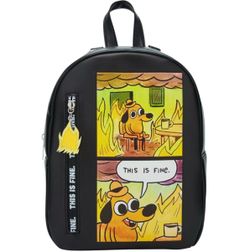 Hot Topic This Is Fine Dog Meme Mini Backpack KC GREEN Black Zip Strap New w/Tag