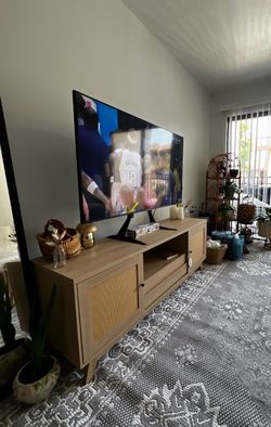 Tan Rattan entertainment/tv stand-  barely used