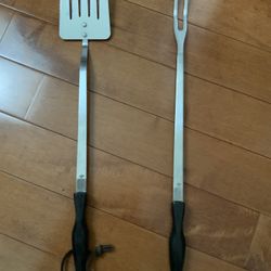 CUTCO 2 Piece BARBEQUE GILL SET #1706 & #1707 Spatula & Fork Brown Swirl Handle  New