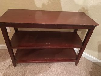 Wood shelf table with storage bins