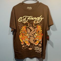 Ed Hardy Black Double Tiger Tee Size Large Brand New