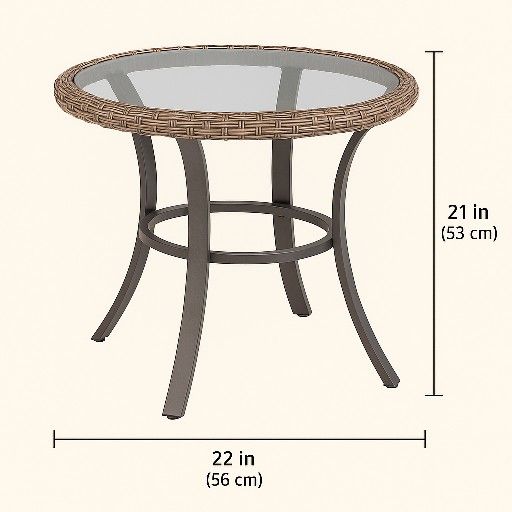 🌿 Round Glass Side Table with Metal Base & Wicker Edge