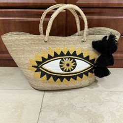 Large Hand Painted Evil Eye Beach Bag Tote