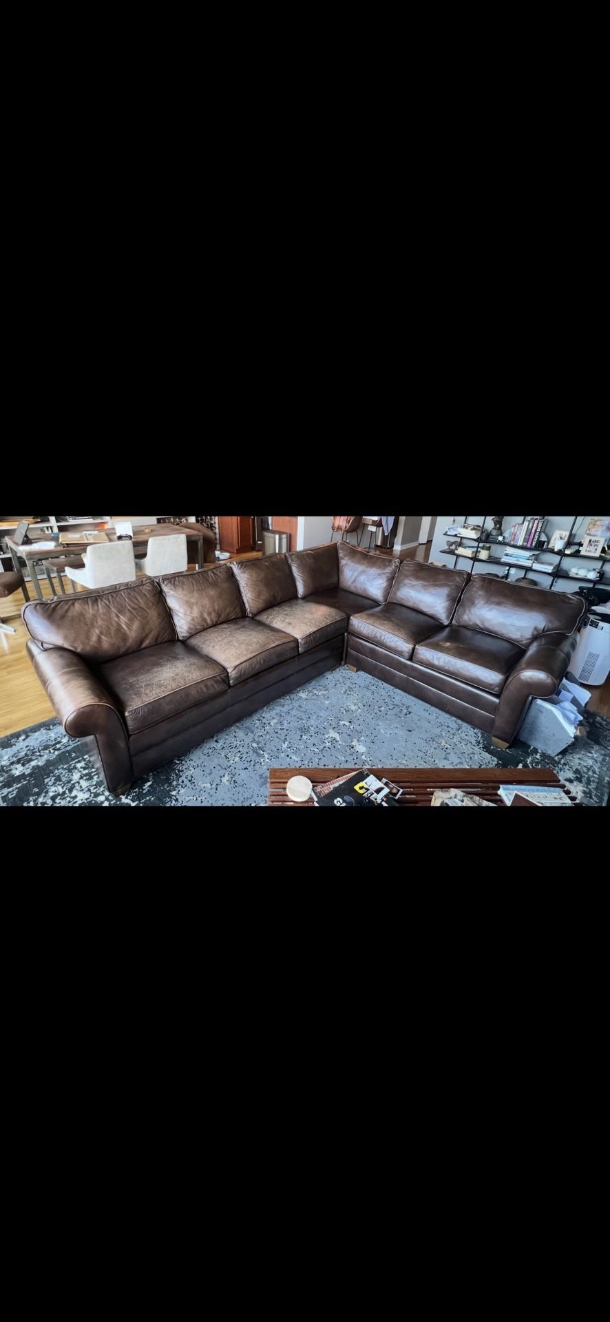 Leather sectional cognac color