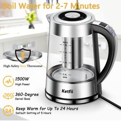 NEW Electric Kettle with British Strix Thermostat, 1.8L 1500W, 24-Hour Keep Warm, Removable Lid, Glass Tea Kettle & Hot Water Boiler, BPA-FREE, Auto S