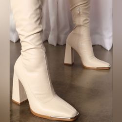 Cream Calf Length Boots