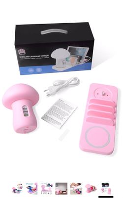 Cell Phone Charging Station for Multiple Devices with 3 USB Multi Port Quick Charge and qi Wireless Charger Stand for iPhone,Ipad, Samsung, Android P