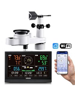 VEVOR 5-in-1 Wi-Fi Weather Station 7.5" Display Solar Outdoor Sensor Rain Gauge