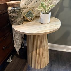 Small Rattan Boho Round Accent Table