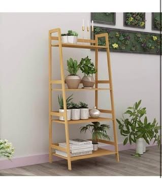 New 4-Tier Tall Ladder Shelf Multifunctional Storage Rack Bamboo Bathroom Shelf Book Shelf, Teak