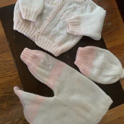 Knitted White Baby Cardigan Set 0-3 Months