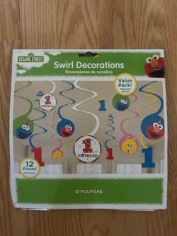 1st Birthday Elmo Swirl Decorations,Sesame Street Elmo Turns One Swirls 12ct.