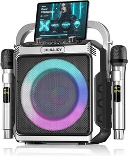 Brand new in box Portable Karaoke Machine, with 2 Wireless Microphones & LED Lights Bluetooth Party Speaker with Loud Subwoofer, USB/AUX, Outdoor Kara