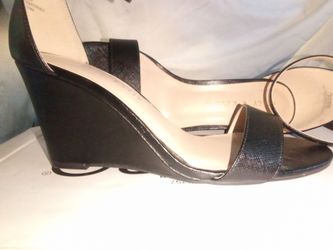 Kelly and Kate Black Ankle Strap Wedge Sandals