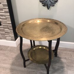 Vintage Mid-Century Brass Tray Table /2 Tier