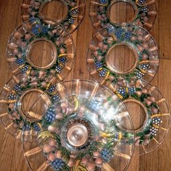 7 PC Cake Plate Set Clear Glass Berries Pears BEAUTIFUL 