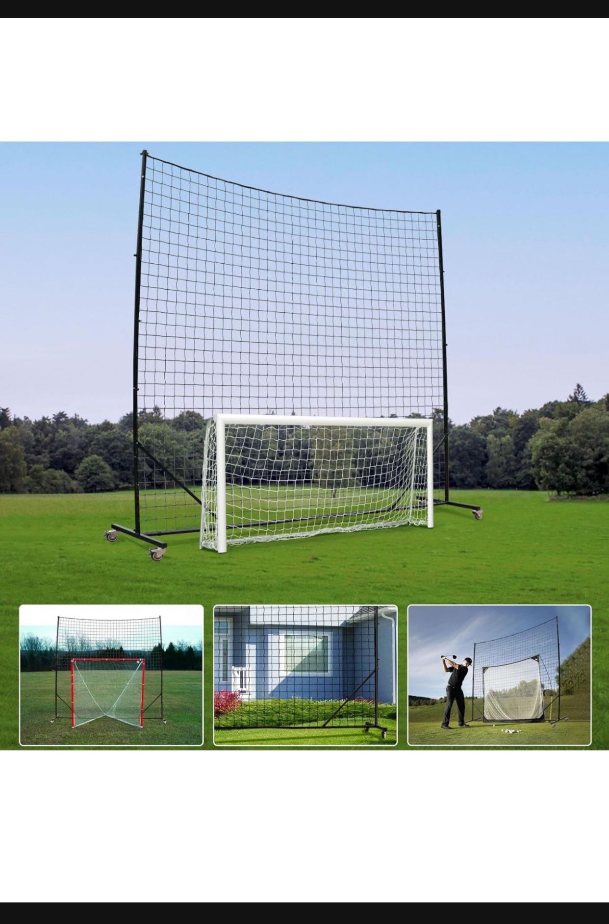 New Soccer Net on Wheels Removable Ball Stop Net System for Backyard Heavy Duty Backstop Net Soccer Ball Stop Net with Post Multi-Sport Stop Netting f