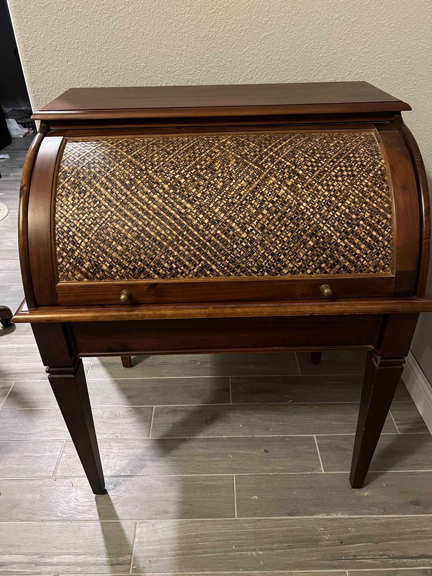 Brown Wood Roll Up desk And Chair 