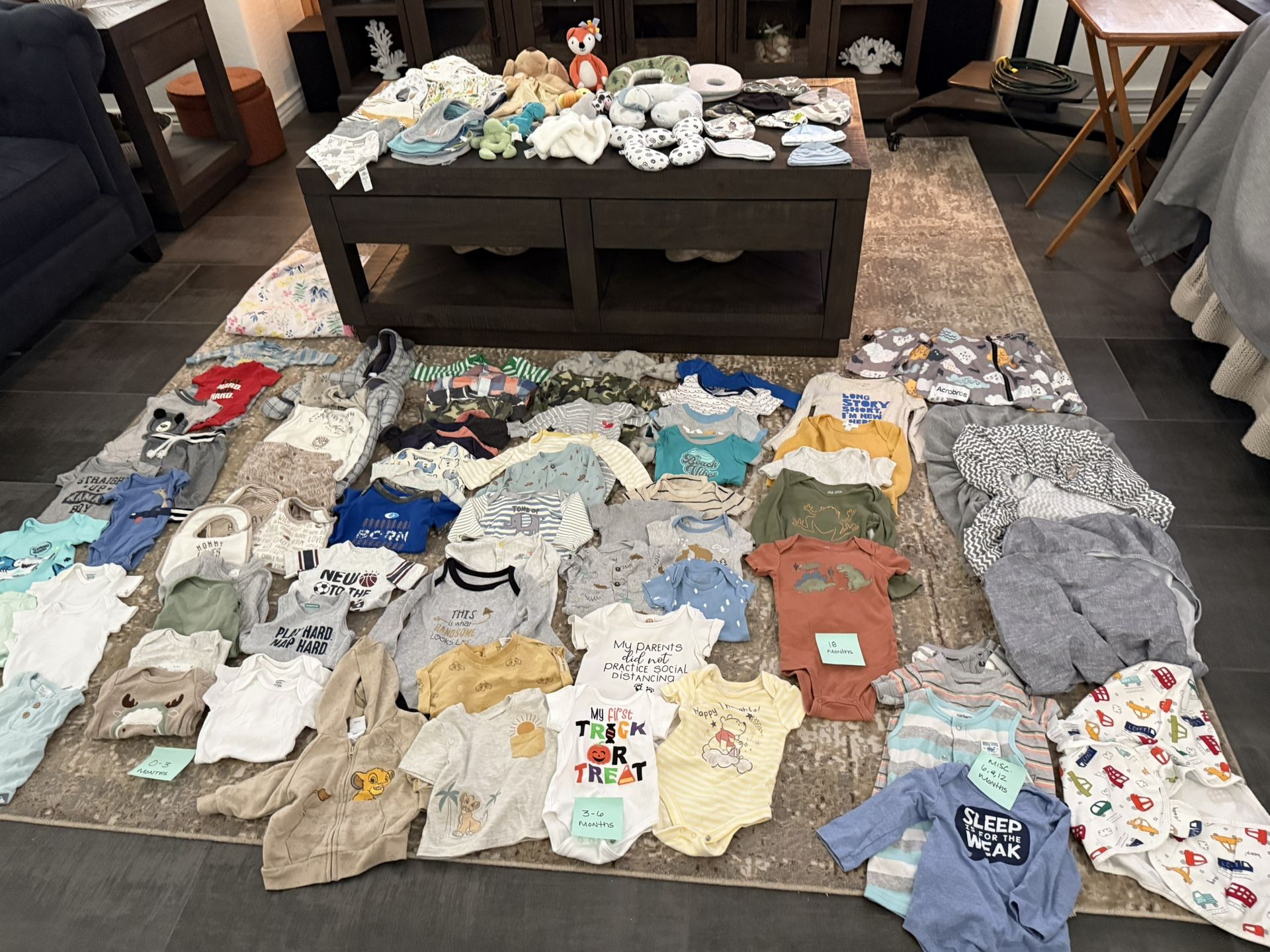 Lot If Baby Clothes, Bibs, Beanies, Plushes, $ More