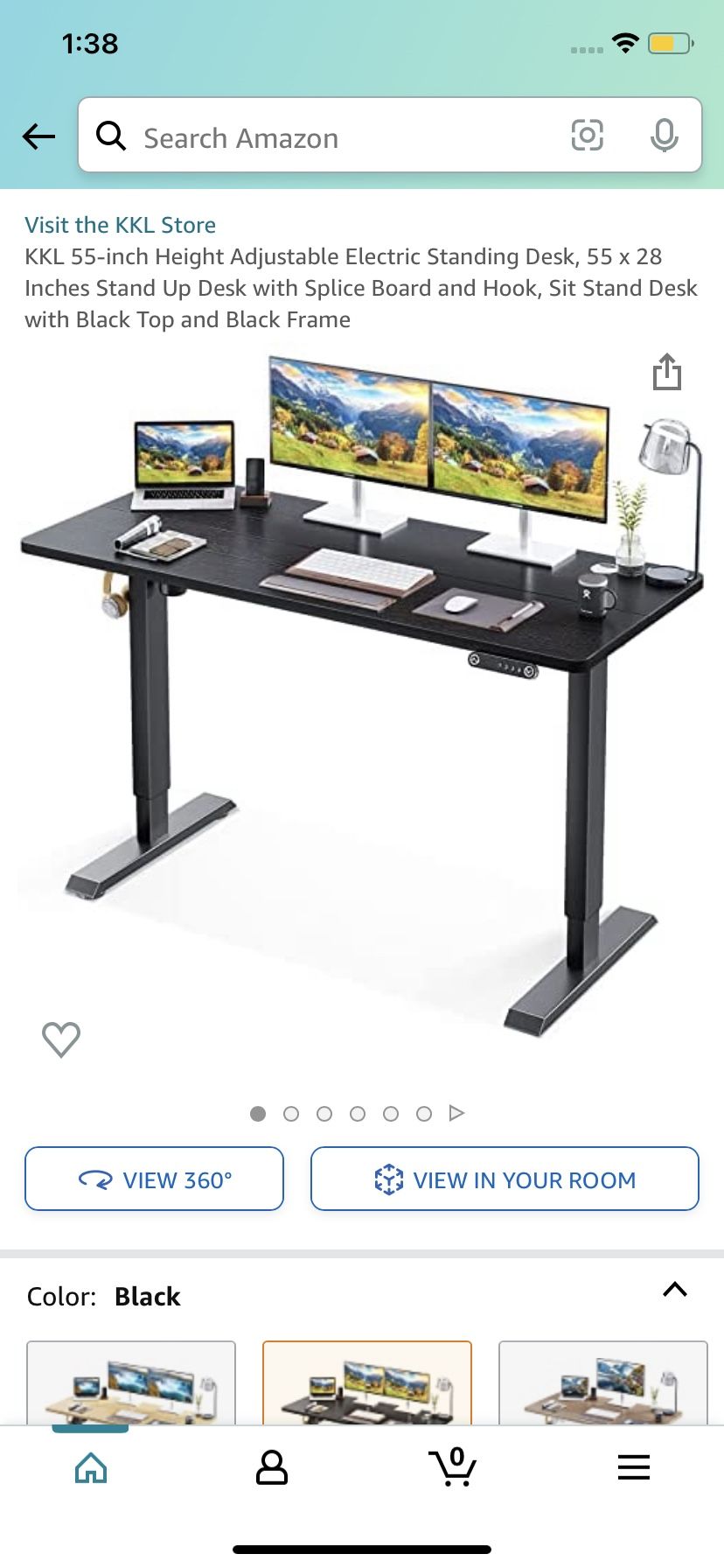 KKL 55-inch Height Adjustable Electric Standing Desk, 55 x 28 Inches Stand Up Desk with Splice Board and Hook, Sit Stand Desk with Black Top and Black