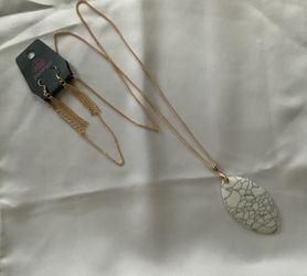 New Necklace And Earrings, Gold With Light/dark Grey 