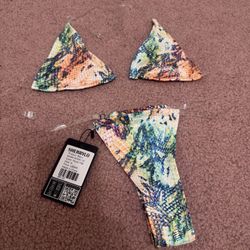 New Small Iridescent snake animal print bikini swimsuit bathing suit festival rave