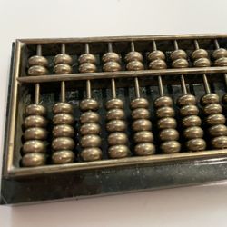 Vintage MINI  Brass Abacus on Green Marble Base 3.5”x2.375” Paperweight Or Desk Decor