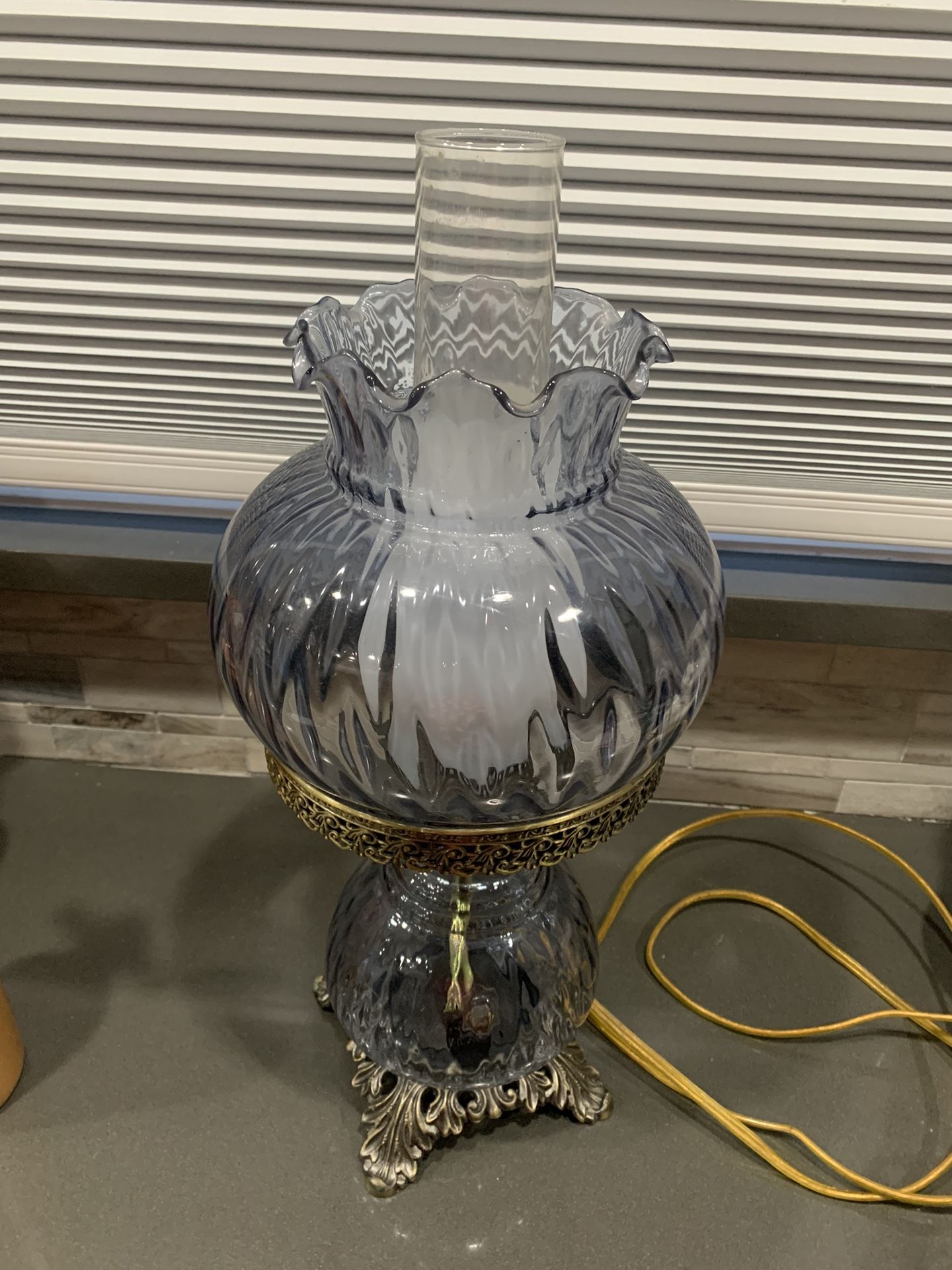 Light Blue Hurricane Lamp. 2 Way Switch.