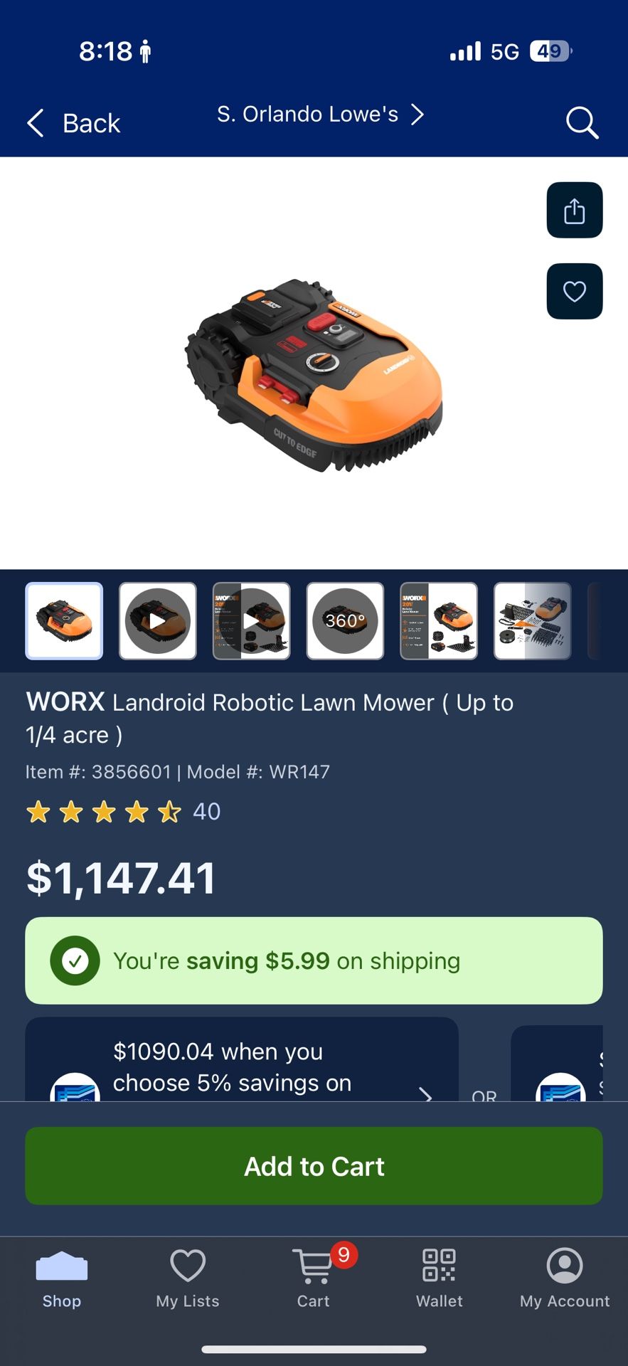 WORX Landroid Robotic Lawn Mower ( Up to 1/4 acre )