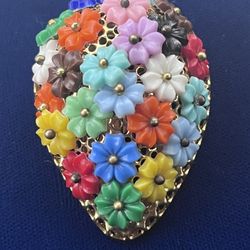 Rare Beautiful Vintage Early Miriam Haskell  Dress Clips, Layered Small Flowers Multicolors