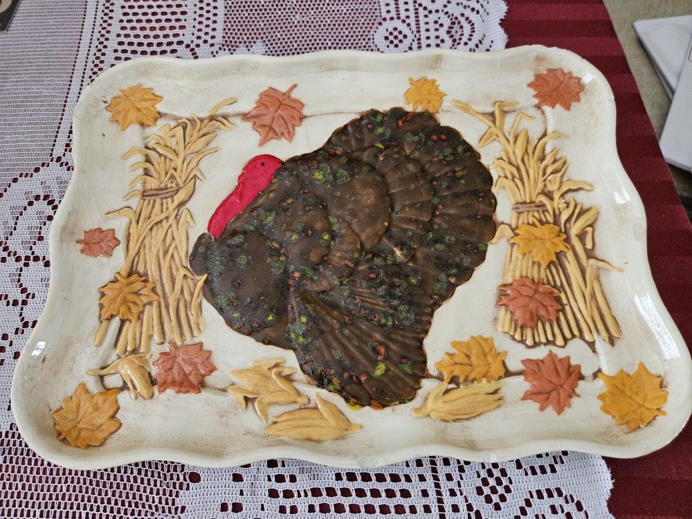 Antique Embossed Turkey PLATTER 1960 American Enterprises