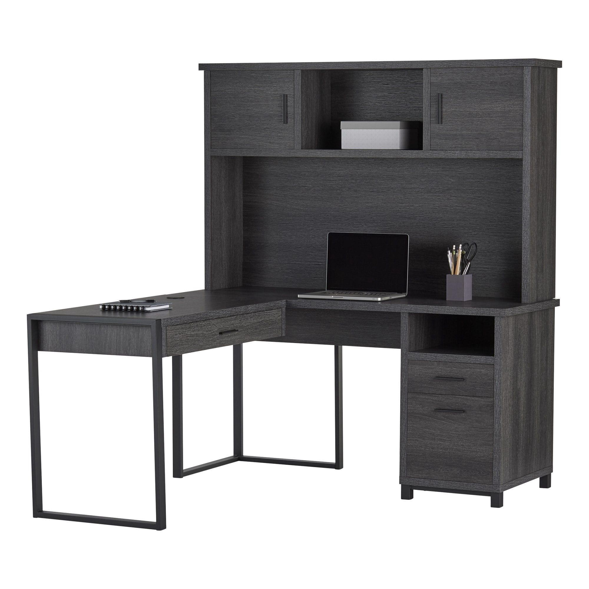 DeJori Collection L-Shaped Desk with Hutch – Like New w/ Wireless Charger
