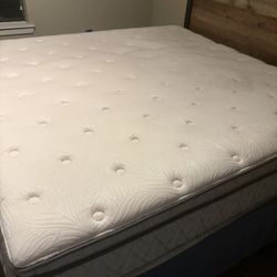 King Size Bed Frame, Mattress, And Metal Box Spring