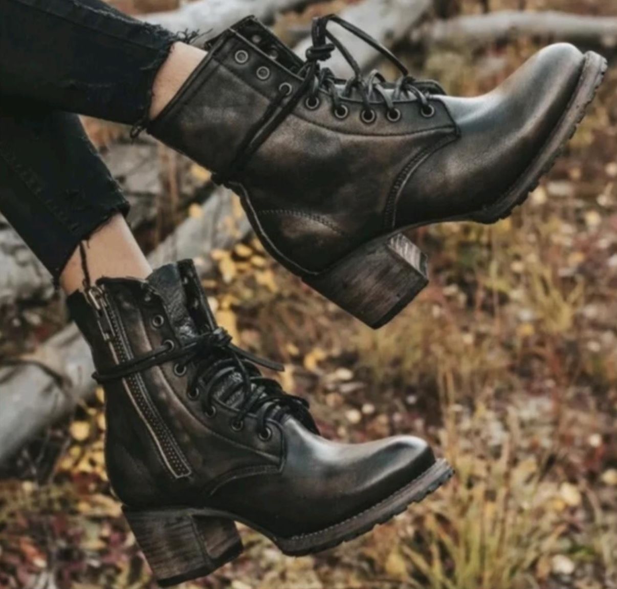 Freebird Cavalier Black Distressed Leather Lace Up Boots Size 9