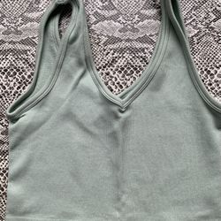 VS PINK seamless v neck crop tank top bralette, Large, mint, BNWT