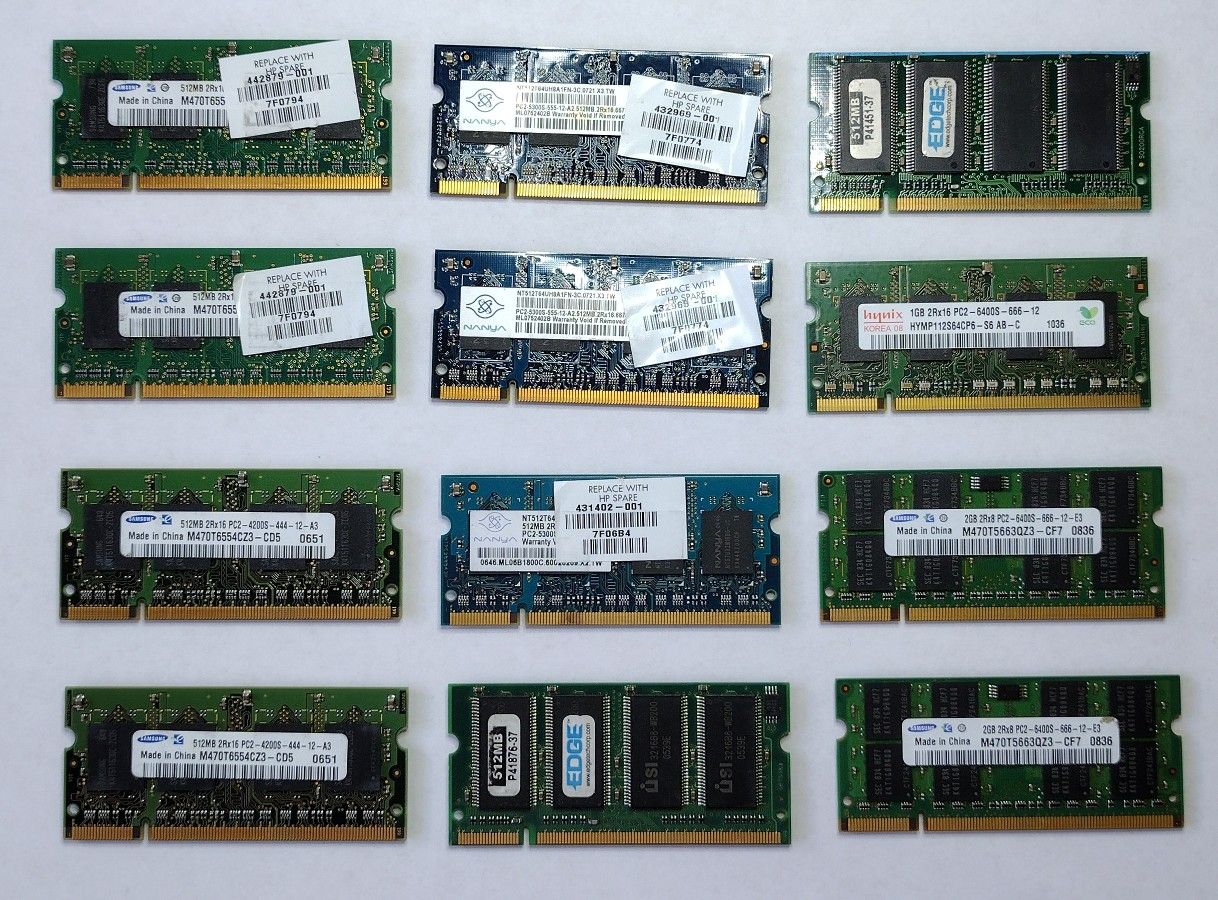 LOT OF 12 Laptop RAM SODIMM Memory DDR2 (512MB, 1GB, 2GB)