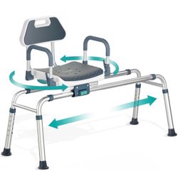 Sliding Shower Chair Tub Transfer Bench with Swivel Seat, Shower Bench for Elderly and Disabled, with Security Belt, 360 Rotation, Slides and Rotates,