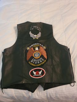LEATHER MOTORCYCLE VEST WITH COOL PATCHES