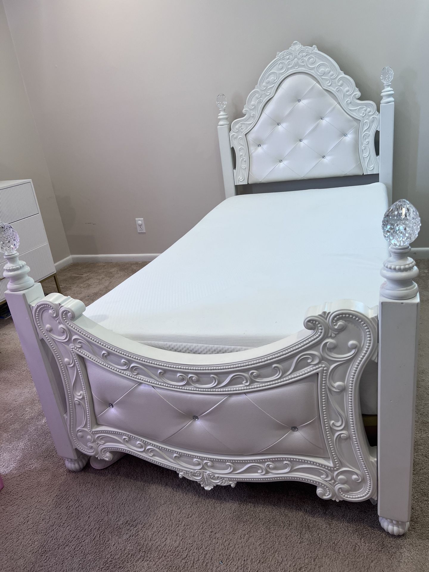 Princess white twin bed with matress included