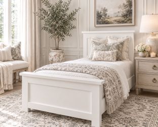 Custom White Handcrafted Solid Wood Twin XL Platform Bed