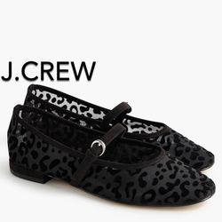 🌞(NEW) (8 SIZES AVAILABLE) WOMEN’S J.CREW FACTORY BLACK LEOPARD MESH MARY JANE FLATS - SIZES: 6, 6.5, 7, 7.5, 8, 8.5, 9, 9.5 (MSRP: $148)🌞