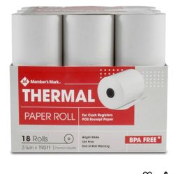Member's Mark Thermal Receipt Paper Rolls, 3 1/8" X 190', 18 Rolls