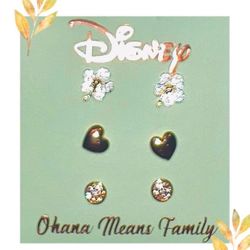 Disney Lilo & Stitch 3 Sets of Earrings Hawaiian Flower Silverplated Fine Silver