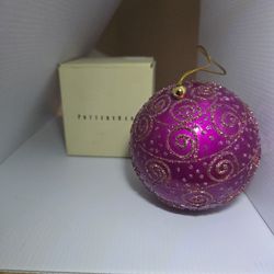New boxed, pottery barn, pink, glitter ball Christmas ornament