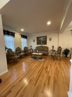 Elegant Formal Living Room Set – Sofa, Chairs, Marble-Top Tables – Excellent Condition